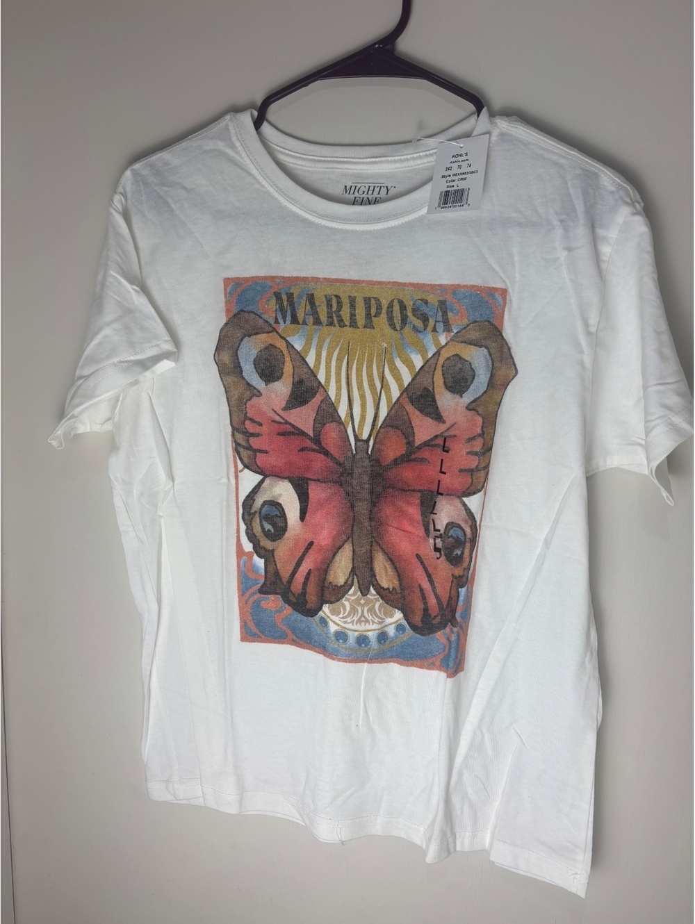 Mighty Fine Mariposa Butterfly Graphic T Shirt Women Large NWT Boho Cream